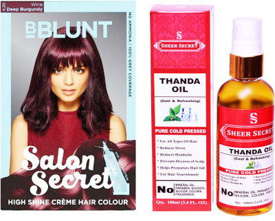 

BBlunt SALON SECRET DEEP WINE BURGUNDY NO. 4.20 with PURE COLD PRESSED SHEER SECRET THANDA OIL 100 ML(Set of 2)
