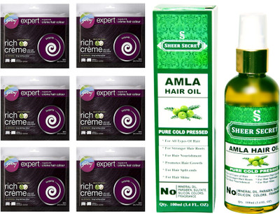

Godrej 6 SACHET BURGUNDY NO. 3.16 with PURE COLD PRESSED SHEER SECRET AMLA HAIR OIL 100 ML(Set of 2)