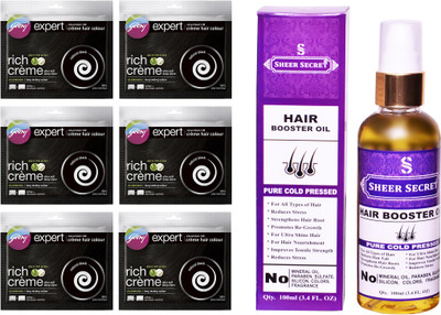 

Godrej 6 SACHET NATURAL BLACK NO. 1 with PURE COLD PRESSED SHEER SECRET HAIR BOOSTER OIL 100 ML(Set of 2)
