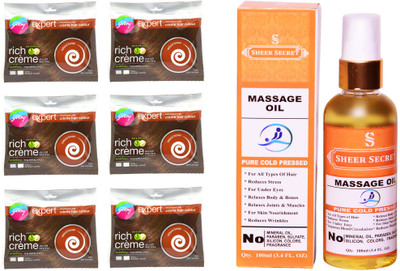 

Godrej 6 SACHET NATURAL BROWN NO. 4 with PURE COLD PRESSED SHEER SECRET MASSAGE OIL 100 ML(Set of 2)