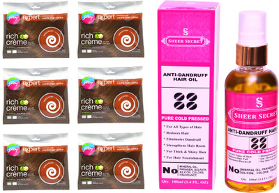 

Godrej 6 SACHET NATURAL BROWN NO. 4 with PURE COLD PRESSED SHEER SECRET ANTI DANDRUFF OIL 100 ML(Set of 2)
