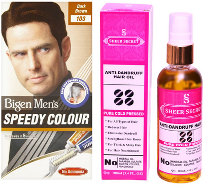 

Bigen SPEEDY DARK BROWN NO. 103 with PURE COLD PRESSED SHEER SECRET ANTI DANDRUFF OIL 100 ML(Set of 2)