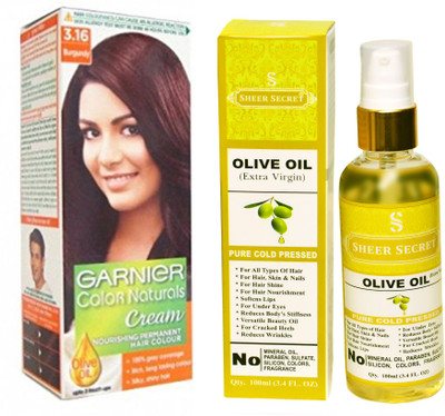 

Garnier BOX BURGUNDY NO. 3.16 with PURE COLD PRESSED SHEER SECRET OLIVE OIL 100 ML(Set of 2)