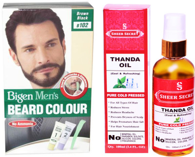 

Bigen BEARD BROWN BLACK NO. 102 with PURE COLD PRESSED SHEER SECRET THANDA OIL 100 ML(Set of 2)