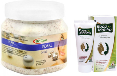 Roop Mantra Ayurvedic Fairness Face Cream 30g and Biocare Pearl Scrub 500ml(Set of 2)