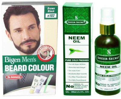 

Bigen BEARD BROWN BLACK NO. 102 with PURE COLD PRESSED SHEER SECRET NEEM OIL 100 ML(Set of 2)
