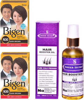 

Bigen 2 DARK BROWN N30 with PURE COLD PRESSED SHEER SECRET HAIR BOOSTER OIL 100 ML(Set of 2)