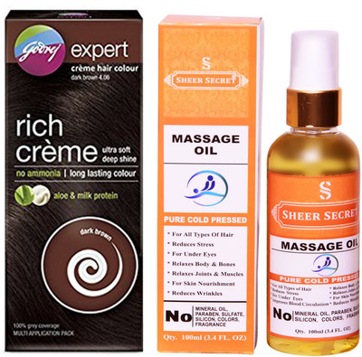 

Godrej BOX DARK BROWN NO. 4.06 with PURE COLD PRESSED SHEER SECRET MASSAGE OIL 100 ML(Set of 2)