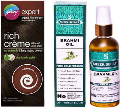 

Godrej BOX NATURAL BROWN NO. 4 with PURE COLD PRESSED SHEER SECRET BRAHMI OIL 100 ML(Set of 2)
