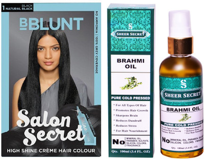 

BBlunt SALON SECRET NATURAL BLACK NO. 1 with PURE COLD PRESSED SHEER SECRET BRAHMI OIL 100 ML(Set of 2)