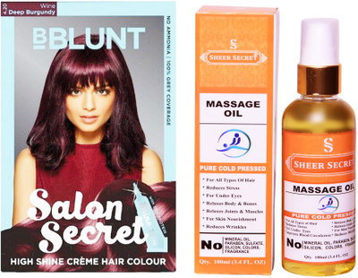 

BBlunt SALON SECRET DEEP WINE BURGUNDY NO. 4.20 with PURE COLD PRESSED SHEER SECRET MASSAGE OIL 100 ML(Set of 2)