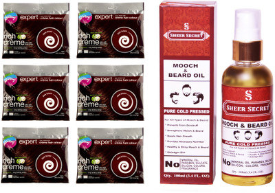 

Godrej 6 SACHET DARK BROWN NO. 4.06 with PURE COLD PRESSED SHEER SECRET MOOCH AND BEARD OIL 100 ML(Set of 2)