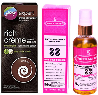 

Godrej BOX DARK BROWN NO. 4.06 with PURE COLD PRESSED SHEER SECRET ANTI DANDRUFF OIL 100 ML(Set of 2)