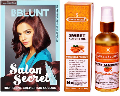

BBlunt SALON SECRET MAHOGANY REDDISH BROWN NO. 5.32 with PURE COLD PRESSED SHEER SECRET SWEET ALMOND OIL 100 ML(Set of 2)