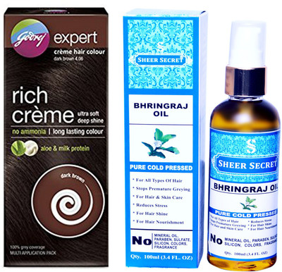 

Godrej BOX DARK BROWN NO. 4.06 with PURE COLD PRESSED SHEER SECRET BHRINGRAJ OIL 100 ML(Set of 2)