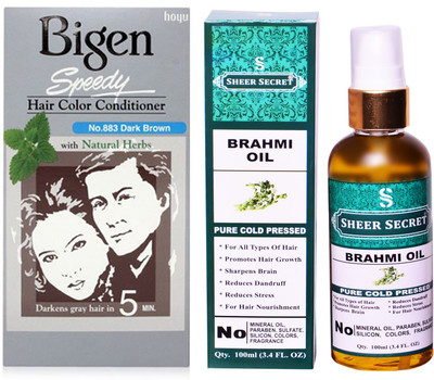 

Bigen SPEEDY DARK BROWN NO. 883 with PURE COLD PRESSED SHEER SECRET BRAHMI OIL 100 ML(Set of 2)