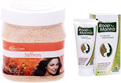 Roop Mantra Ayurvedic Fairness Face Cream 30g and Biocare Saffron Scrub 500ml(Set of 2)