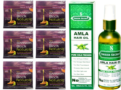 

Garnier 6 SACHET BURGUNDY NO. 3.16 with PURE COLD PRESSED SHEER SECRET AMLA HAIR OIL 100 ML(Set of 2)