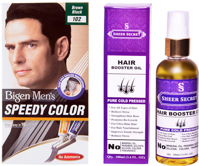 

Bigen SPEEDY BROWN BLACK NO. 102 with PURE COLD PRESSED SHEER SECRET HAIR BOOSTER OIL 100 ML(Set of 2)