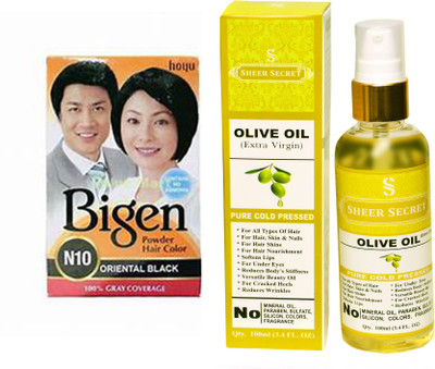 

Bigen ORIENTAL BLACK N10 with PURE COLD PRESSED SHEER SECRET OLIVE OIL 100 ML(Set of 2)