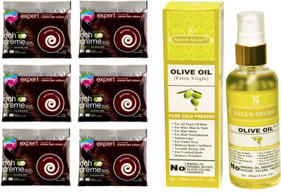 

Godrej 6 SACHET DARK BROWN NO. 4.06 with PURE COLD PRESSED SHEER SECRET OLIVE OIL 100 ML(Set of 2)