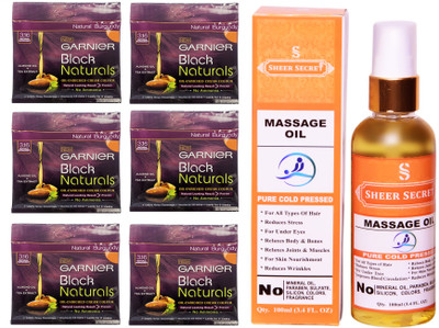 

Garnier 6 SACHET BURGUNDY NO. 3.16 with PURE COLD PRESSED SHEER SECRET MASSAGE OIL 100 ML(Set of 2)