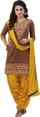 

BanoRani Cotton Embroidered Salwar Suit Dupatta Material(Un-stitched), Brown