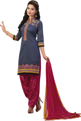 

BanoRani Cotton Embroidered Salwar Suit Dupatta Material(Un-stitched), Grey