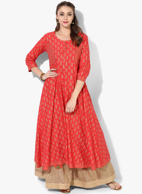 Zoeyams Women Printed Anarkali Kurta(Red)