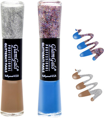 

GlamGals combo of 2 Glitterati Nail Polish Coffee, Blue(Pack of 2)