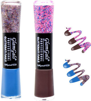 

GlamGals combo of 2 Glitterati Nail Polish Blue, Wine(Pack of 2)