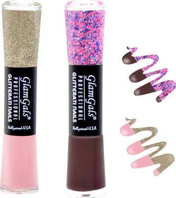 

GlamGals combo of 2 Glitterati Nail Polish Light Pink, Wine(Pack of 2)