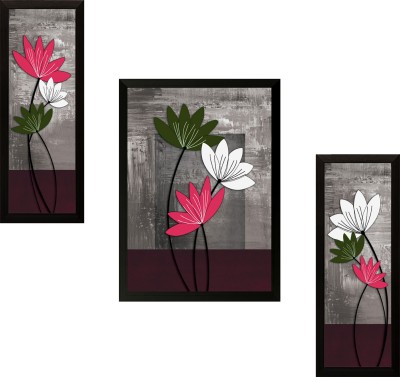 saf Set of 3 Flowers Digital Reprint 13.5 inch x 22 inch Painting(With Frame, Pack of 3)