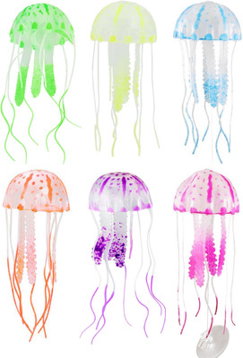 

ROYAL PET Chicos Glowing Effect (Small Size/Multi Color | Pack of 6) Artificial Jellyfish Ornament for Fish Tank Aquarium Decoration Silicone Soft Toy For Fish