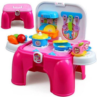 

FEMININE STYLE Kitchen Play Set with Sitting Stool and Music Effect For Kids