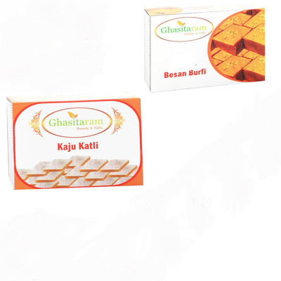 

Ghasitaram Gifts Mithai Hampers - Kaju Katli and Besan Barfi(400 g, Box)