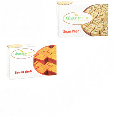 

Ghasitaram Gifts Mithai Hampers - Soan Papdi and Besan Barfi(400 g, Box)