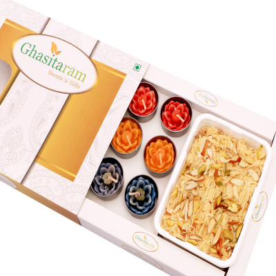 

Ghasitaram Gifts Mithai Hampers - Soan Papdi and Set of 10 T-Lites(400 g, Box)