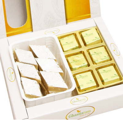 

Ghasitaram Gifts Mithai Hampers - Kaju Katli and 6 Pcs Chocolate Hamper(500 g, Box)