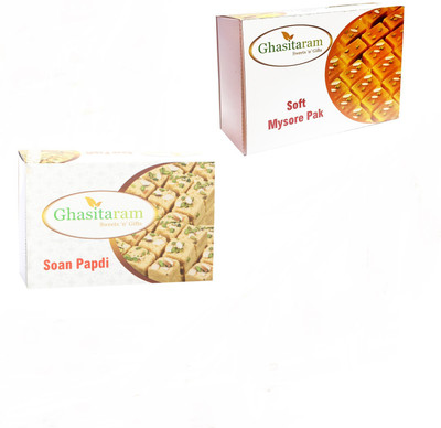 

Ghasitaram Gifts Mithai Hampers - Soan Papdi and Mysore Pak(400 g, Box)