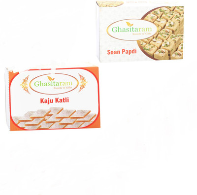 

Ghasitaram Gifts Mithai Hampers - Kaju Katli and Soan Papdi(400 g, Box)