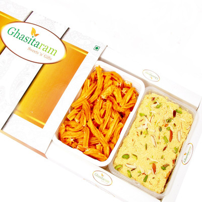 Ghasitaram Gifts Mithai Hampers - Soan Papdi and Chakli Hamper Box(500 g)