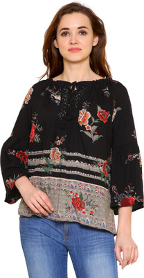 INDIA INC. Casual 3/4 Sleeve Lace Women Black Top