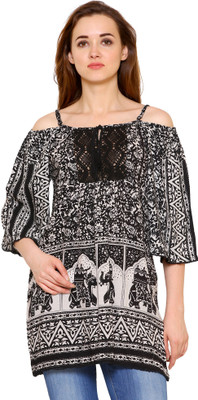 INDIA INC. Casual 3/4 Sleeve Lace Women Black Top