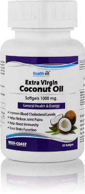 

HealthVit Extra Virgin Coconut Oil 1000 mg 60 Softgels For General Health & Energy(60 No)