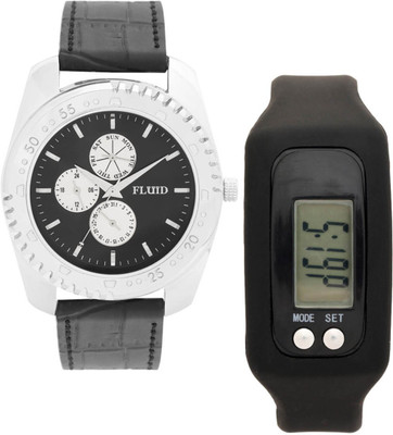 

FLUID FDFFL-123-IPS-BK01 With Digital Band Watch - For Men