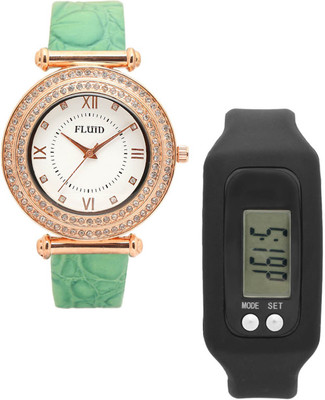 

FLUID FDFFL-407-GR01 With Digital Band Watch - For Women