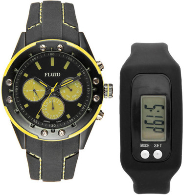 

FLUID FDFFL-103-BK-YL With Digital Band Watch - For Men