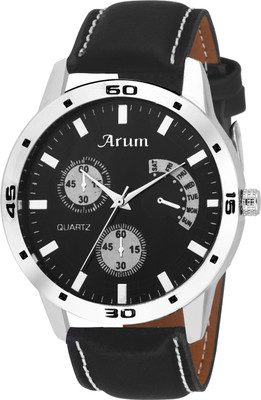 

Arum ASMW-032 Black Round Shaped Dial Leather Strap Watch - For Men