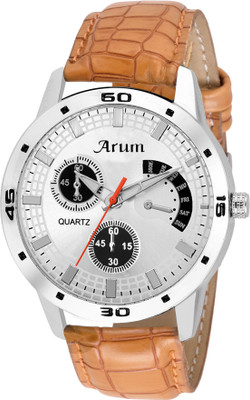 

Arum ASMW-030 White Round Shaped Dial Leather Strap Watch - For Men
